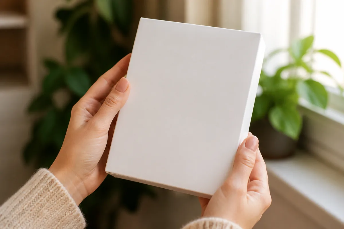 Mains tenant une boîte de complément alimentaire et lisant l&rsquo;étiquette près d&rsquo;une fenêtre lumineuse
